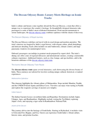 The Deccan Odyssey Route: Luxury Meets Heritage on Iconic Tracks