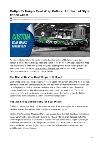 Gulfport’s Unique Boat Wrap Culture A Splash of Style on the Coast