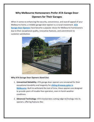 Why Melbourne Homeowners Prefer ATA Garage Door Openers for Their Garages