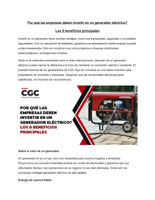 Por qué las empresas deben invertir en un generador eléctrico? Los 8 beneficios