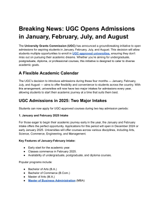 Breaking News_ UGC Opens Admissions in January, February, July, and August
