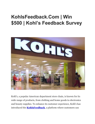 Www.KohlsFeedback.Com | win $500 | KohlsFeedback Survey