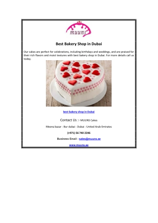 Best Bakery Shop in Dubai