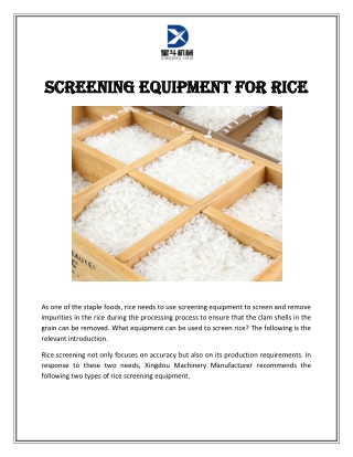 Screening Equipment for Rice