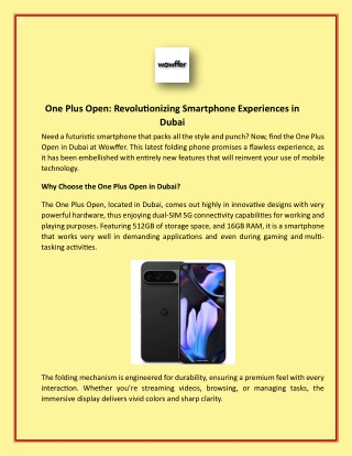 One Plus Open - Revolutionizing Smartphone Experiences in Dubai