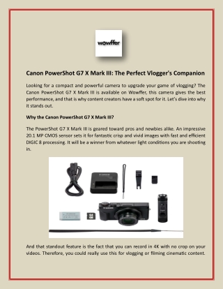 Canon PowerShot G7 X Mark III - The Perfect Vlogger's Companion
