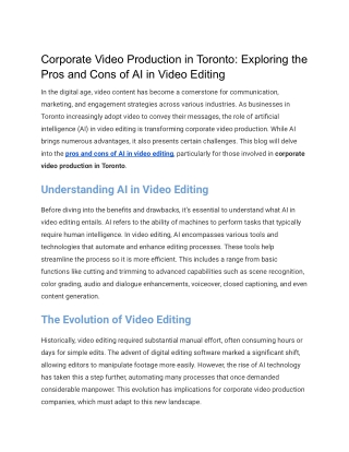 Corporate Video Production in Toronto_ Exploring the Pros and Cons of AI in Video Editing