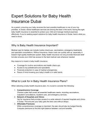 Expert Solutions for Baby Health Insurance Dubai