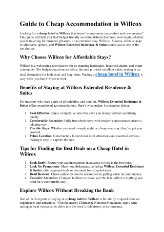 Guide to Cheap Accommodation in Willcox