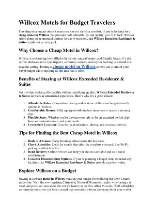 Willcox Motels for Budget Travelers