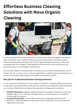 Effortless Business Cleaning Solutions with Nova Organic Cleaning