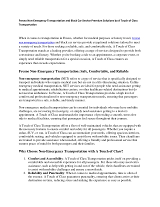 Fresno Non-Emergency Transportation and Black Car Service Premium Solutions by A Touch of Class Transportation