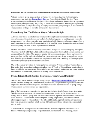 Fresno Party Bus and Private Shuttle Service Luxury Group Transportation with A Touch of Class