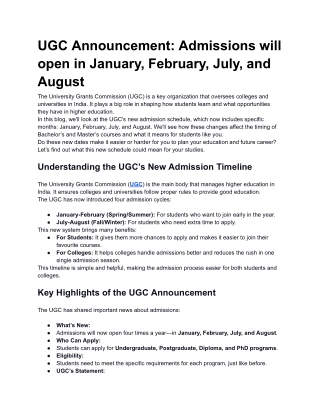 UGC Announcement: Admissions will open in January, February, July, and August
