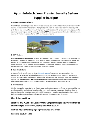 Ayush Infotech - Leading CCTV Dealers & Security Solutions in Jaipur