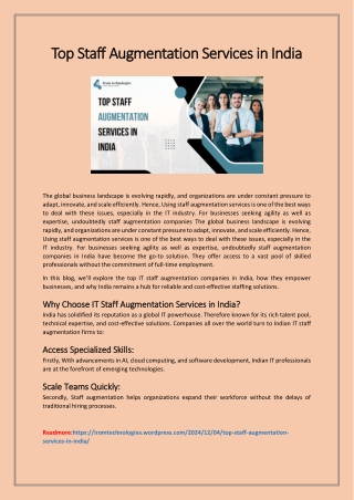 Top Staff Augmentation Services in India