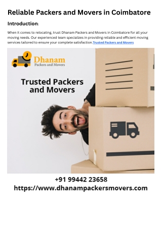 Trusted Packers and Movers Experienced Packers and Movers in CBE