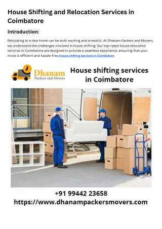 House shifting services in Coimbatore House Relocation Services CBE