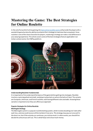 Mastering the Game The Best Strategies for Online Roulette