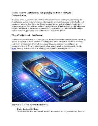 Mobile Security Certification: Safeguarding the Future of Digital Communication
