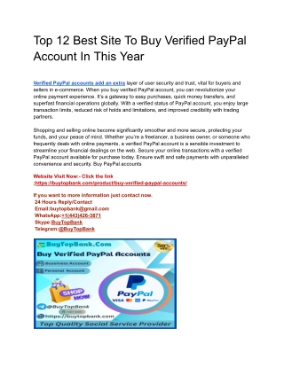Top 12 Best Site To Buy Verified PayPal Account In This Year