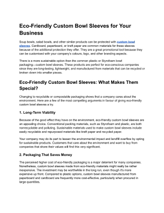 Eco-Friendly Custom Bowl Sleeves for Your Business