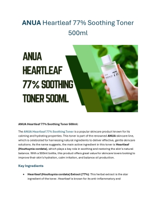 ANUA Heartleaf 77% Soothing Toner 500ml