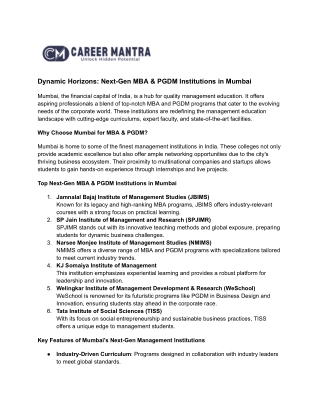 Dynamic Horizons: Next-Gen MBA & PGDM Institutions in Mumbai