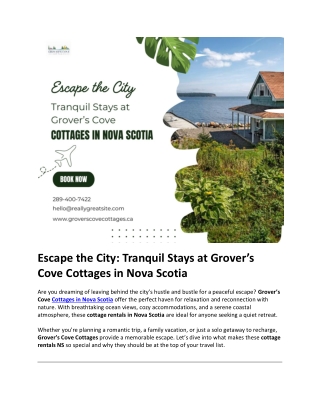 Escape the City- Tranquil Stays at Grover’s Cove Cottages in Nova Scotia