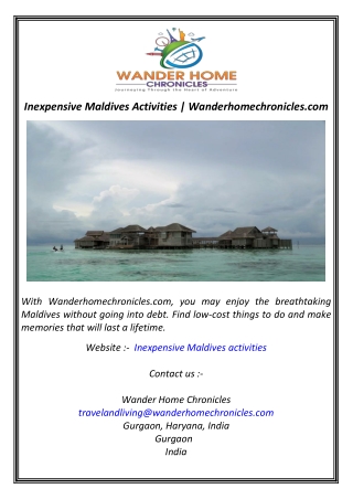 Inexpensive Maldives Activities  Wanderhomechronicles.com