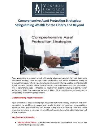 Comprehensive Asset Protection Strategies Safeguarding Wealth for the Elderly and Beyond