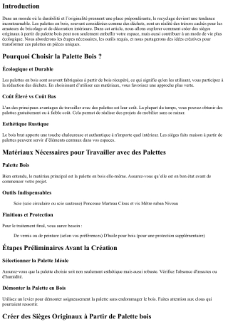 “Créer des Sièges Originaux à Partir de Palette bois”