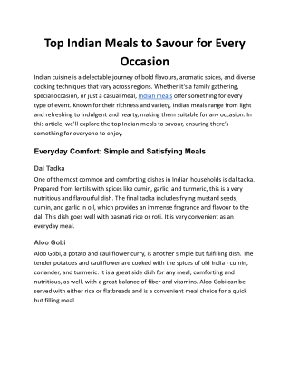 Top Indian Meals to Savour for Every Occasion