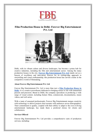 Top Film Production House in Delhi – Choose Forever Big Entertainment!
