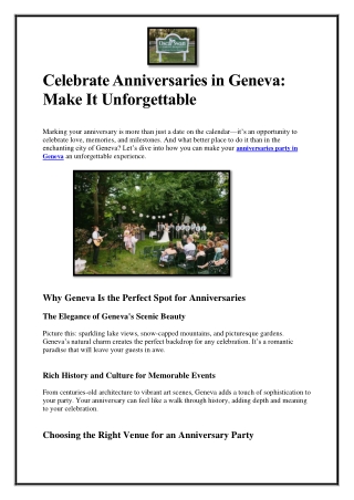 Celebrate Anniversaries in Geneva Make It Unforgettable