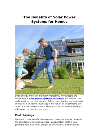 The Benefits of Solar Power Systems for Homes