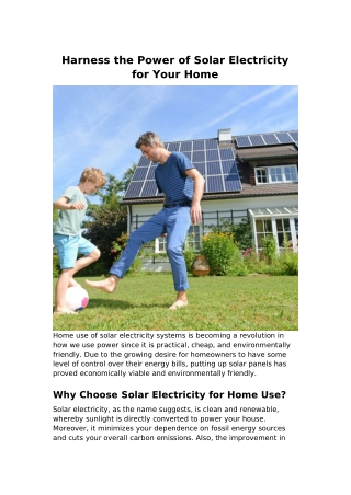 Harness the Power of Solar Electricity for Your Home