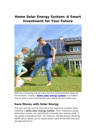 Home Solar Energy System: A Smart Investment for Your Future