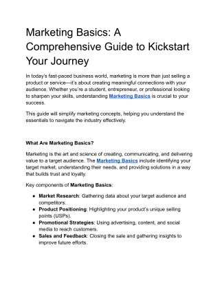 Marketing Basics: A Comprehensive Guide to Kickstart Your Journey