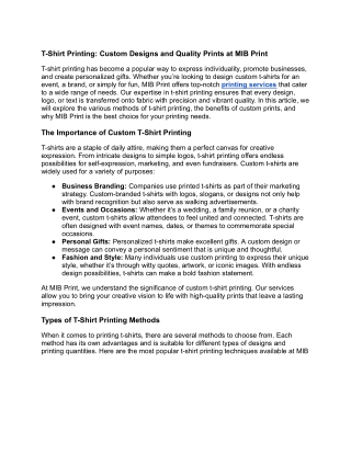 T-Shirt Printing: Custom Designs and Quality Prints at MIB Print