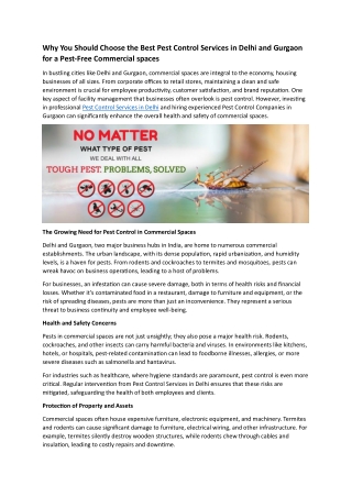 Why You Should Choose the Best Pest Control Services in Delhi and Gurgaon for a Pest