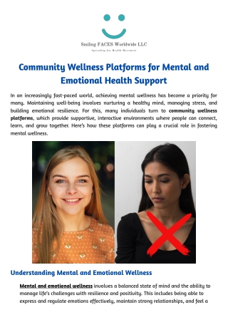 Find the Role of a Community Wellness Platform- Smiling Faces Worldwide