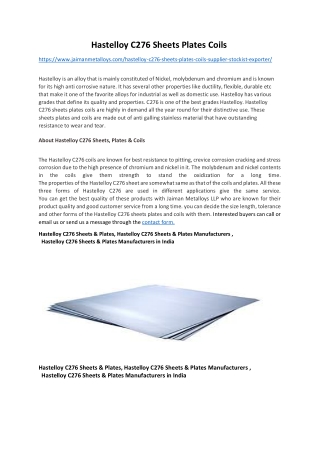 Hastelloy C276 Sheets & Plates Manufacturers in India