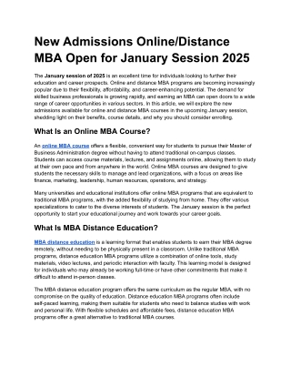 New Admissions Online_Distance MBA Open for January Session 2025