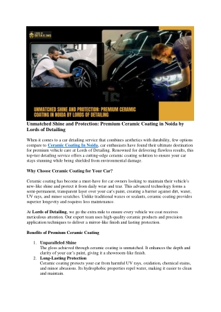 Unmatched Shine and Protection: Premium Ceramic Coating in Noida