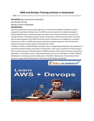 "AWS and DevOps Training Institute in Hyderabad "