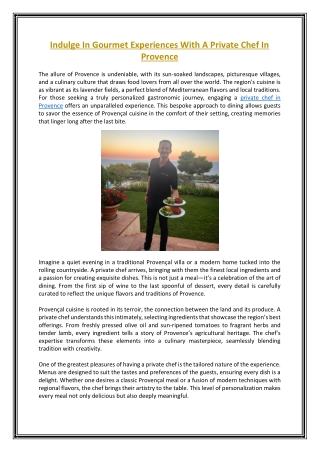 Indulge In Gourmet Experiences With A Private Chef In Provence