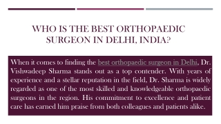 Who is the Best Orthopaedic Surgeon in Delhi