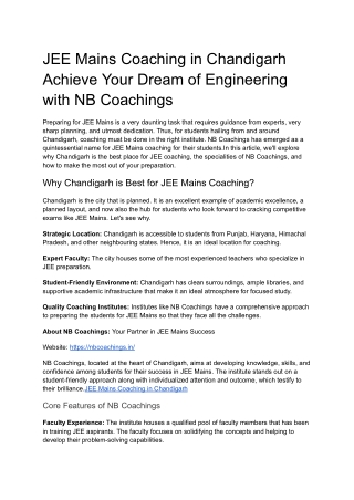 JEE Mains Coaching in Chandigarh