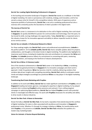 Derrick Tan PropNex: Bridging Marketing and Real Estate